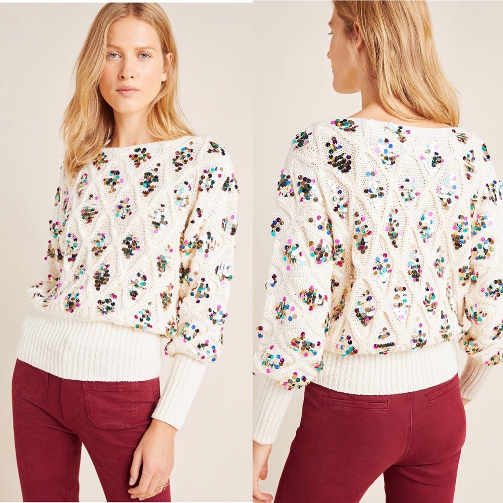 Anthropologie White Sequin Sweater - Picture 6 of 16